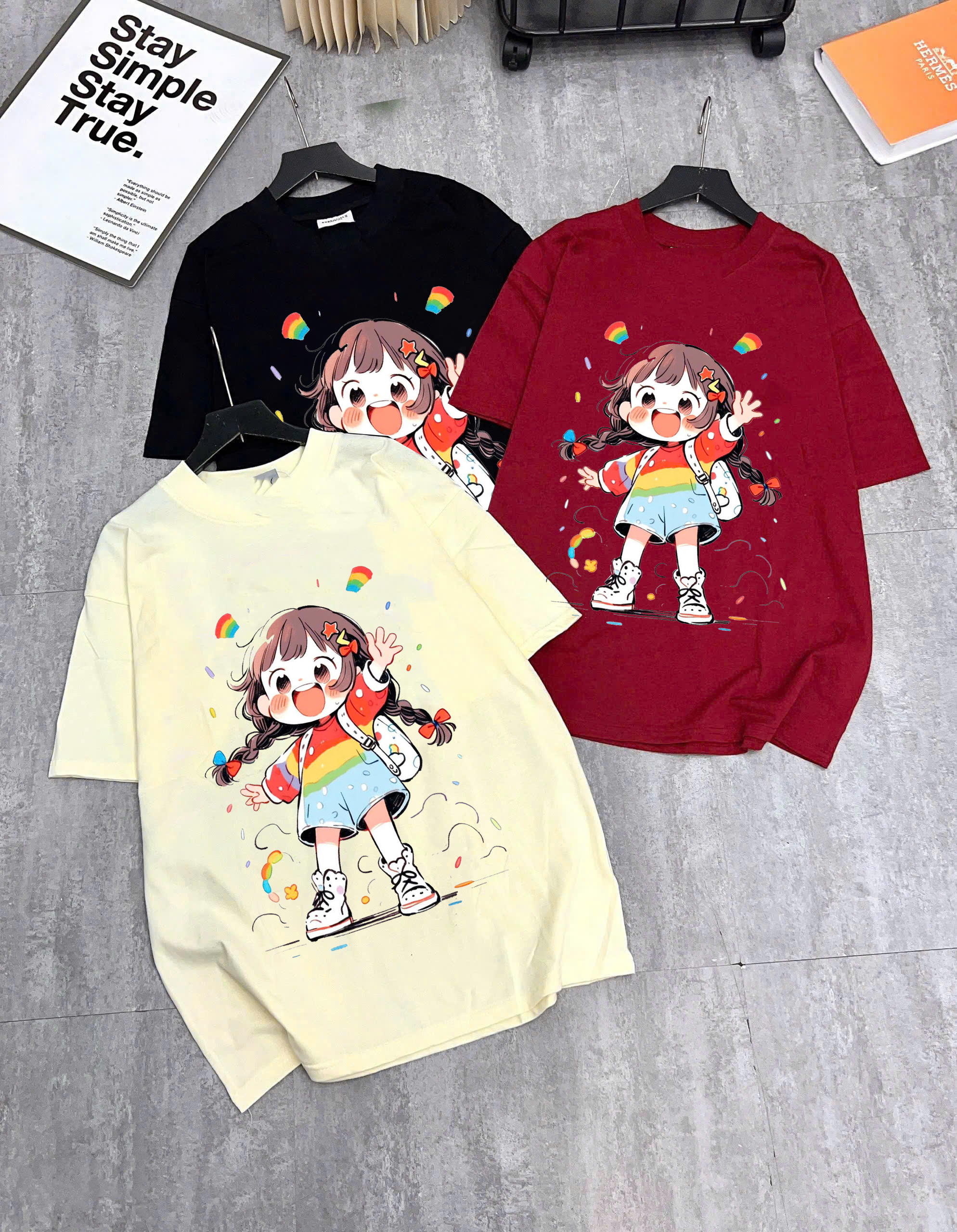 Áo Phông Nữ In Hình Cô Gái Cute Dáng Rộng Dễ Mặc Áo Phông Cổ Tròn Chất Cotton 2 Chiều Thoáng Mát, Áo Phông Nữ Mùa Hè.