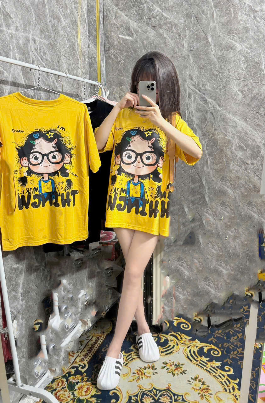 Áo Phông Nữ In Hình Cô Gái Siêu Cute Dáng Rộng Dễ Mặc Áo Phông Cổ Tròn Chất Cotton 2 Chiều Thoáng Mát, Áo Phông Nữ Mùa Hè.
